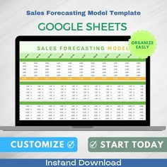 the sales sheet for google sheets is displayed on a laptop screen with an arrow pointing to it