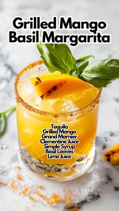 Grilled Mango Basil Margarita Mango Margaritas, Lime Margarita Recipe, Mango Margarita Recipe, Mango Chili, Mango Cocktail, Limoncello Cocktails, Margarita Ingredients, Chili Mango, Lime Margarita