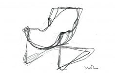 a black and white drawing of a chair with lines on it's back side