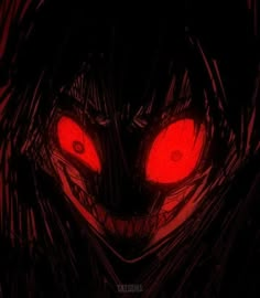 an anime character with red eyes and dark hair is staring at the camera while it appears to be creepy