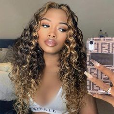 Dyed Curly Hair, Highlights Curly Hair, Blonde Balayage Highlights, Human Hair Wigs Blonde, Honey Blonde Highlights, Short Human Hair Wigs, Colored Curly Hair