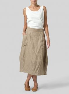 Femininely styled, perfect partner for wearing with casual attire. Linen Skirt Outfit, Lantern Skirt, Miss Me Outfits, Linen Dress Pattern, Linen Casual Dress, Linen Skirts, Vivid Linen, Aztec Fashion, Boho Style Dresses