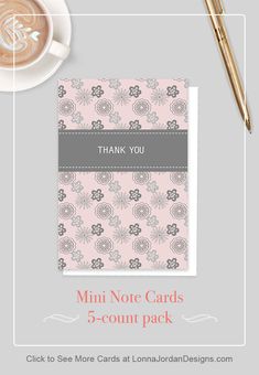 the mini note cards 5 - count pack is shown next to a cup of coffee