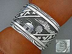 Tommy Singer Sterling Silver Wearable Art Storyteller Cuff Bracelet 1 3/4 inches wide with a back opening of 1 3/4 inches 76 grams Signed Tommy Singer. Navajo Silver Jewelry, Santa Fe Jewelry, Mens Accessories Vintage, Native American Bracelets, Nice People, Native American Artifacts, Precious Moments Figurines, American Indian Jewelry, Navajo Jewelry