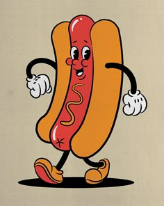 a cartoon hot dog with arms and legs