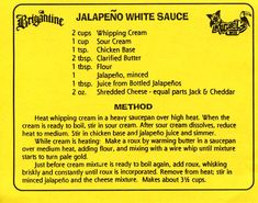 the label for jalapeno white sauce is shown in black and yellow colors