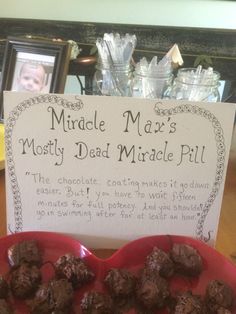 there is a sign that says munchle max's mostly dead muscle pill