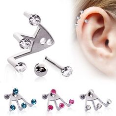 25 Awesome Helix Piercing Jewelry Inspirations Piercing Arcade, Cartilage Helix Piercing, Piercing Labret, Piercing Cartilage, Cool Piercings, Cartilage Earring, Piercings And Tattoos