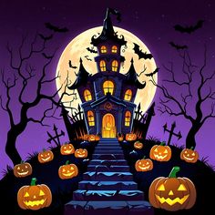 an image of a halloween scene with pumpkins