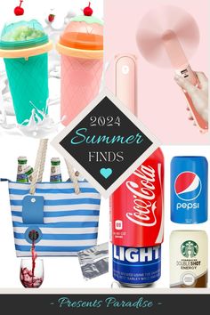 the collage shows different types of drinks and items that are available for purchase in stores