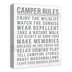 a white canvas with the words camper rules on it