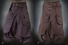 "The Dervish Pants ~ is unisex pants ~ one of the most comfortable pants, ~ with belt-buckle closure ~ 1x zipper pocket ad the front on the left side, ~ 1x Hexagon pocket right side ~ adjustable string lacing at the back. Photos: 1. walnut - cotton Canvas 2. full black - cotton Canvas 3. full white - cotton Canvas 4. black - grey - cotton Canvas 5. full black - Suede 6. choco - black - cotton Canvas 7. brown - coffee - Suede 8. navy - blue - cotton Canvas 9. green - olive - cotton Canvas 10. cof Outfits Masculine, Plus Size Steampunk, Shorts Ideas, Unisex Pants, Comfortable Pants, Pants Plus Size, Grey Cotton, Skirt Pants, Black Suede