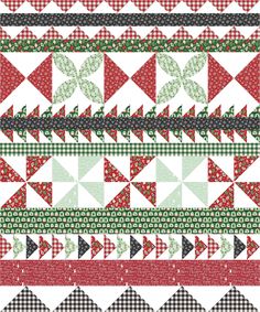 a quilted christmas pattern with red, green and white triangles on it's sides