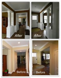 before and after pictures of a house with wood floors