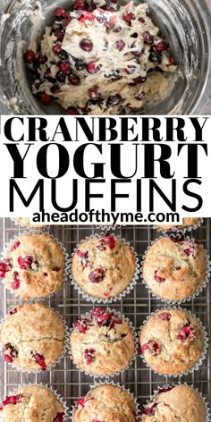 cranberry yogurt muffins on a cooling rack with the text overlay