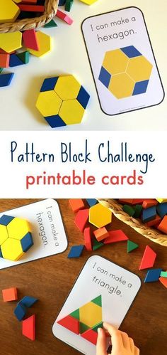 the pattern block challenge printable cards for toddlers to practice their shapes and numbers