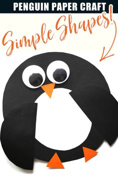 a penguin paper craft with the words simple shapes on it and an image of a penguin