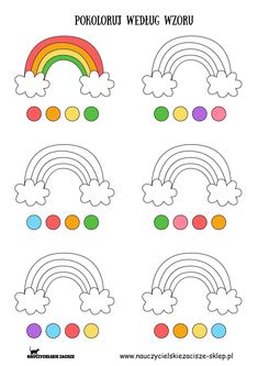 color by example with rainbows and clouds for children to learn how to draw them