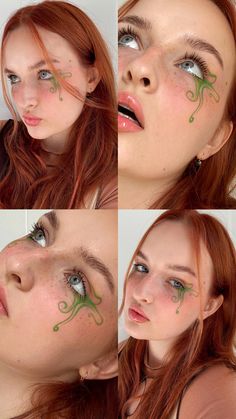 Green Graphic Eyeliner, Botanical Makeup, Artsy Eyeliner, Vine Makeup, Green Graphic Liner, Colorful Graphic Liner, Leaf Makeup, Graphic Liner Makeup, Plant Makeup