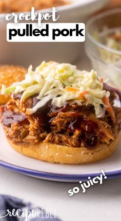 a pulled pork sandwich with cole slaw on it