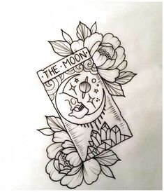 the moon and roses tattoo design