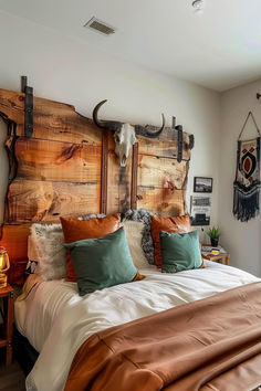 40 Western Bedroom Ideas to Bring Home the Ranch Vibes South Western Decor Bedroom, Nashville Bedroom Ideas, Diy Western Bedroom Decor Ideas, Western Headboard Diy, Western Bed Ideas, Western Headboard Ideas, Modern Western Bedroom Decor, Western Gothic Bedroom, Western Bedroom Ideas Ranch Style Rustic