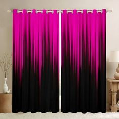 pink and black curtains in a living room