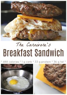 the carnivor breakfast sandwich has eggs, sausage patties, and fried egg