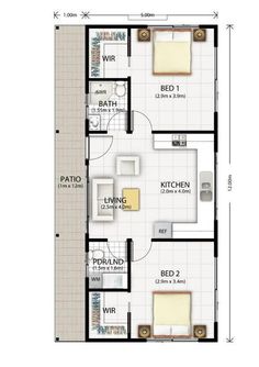 the floor plan for a small house with two bedroom and an attached living room area