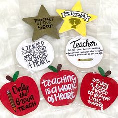 teacher appreciation magnets with apple, star, and writing on them in plastic bags