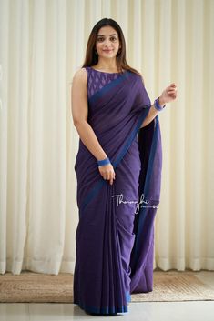 Saree With Kalamkari Blouse, Kalamkari Blouse, Purple Soft