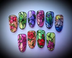 China Glass Nails, Floral Nail Decals, Gel Paint Nail Art, China Nails Design, Glass Nails Designs, Glass Nail Design, China Nails