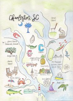 a watercolor map of charleston, sc