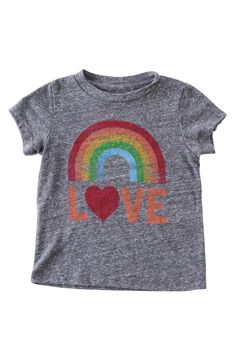 Peek 'Rainbow Love' Graphic Print Tee (Baby Girls) Kids Raincoats, Small Frocks, Rainbow Clothes, Big Girl Clothes, Girls Home, Fashion Graphics, Raincoat Kids