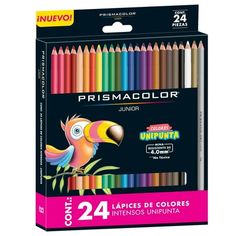 the box contains 24 colored pencils in each color, including one with an image of a