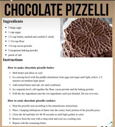 a recipe for chocolate pizza with instructions on how to make it and what to use it