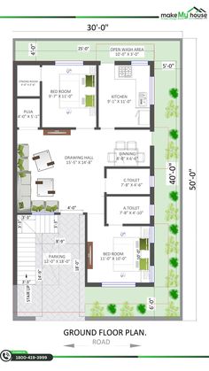 the ground plan for a house with three bedroom