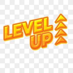 the word level up with arrows in orange and yellow colors, on a white background