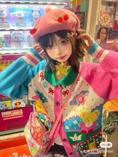 Harajuku Aesthetic Pfp, Decora Style Clothes, Gyaru Outfits Ideas, Pastel Sweater Outfit, Yellow Pink Outfit, Harajuku Fashion Aesthetic, Outfit Inspo Korean, Outfit Ideas Colorful