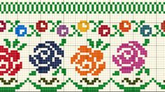 a cross stitch pattern with colorful flowers on the side and green stems in the middle