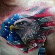 an eagle with the american flag painted on his chest