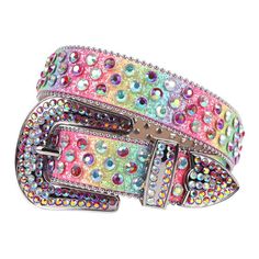 Unisex Fashion Alligator Rainbow Multi Color Leather Belt Featuring Multi Color Rhinestones And Rose Gold Buckle Decorated With Multi Color Rhinestones Rainbow Belt, Belt Store, Rainbow Belts, Western Bling, Bling Belts, Cowgirl Jeans, Western Buckles, Rhinestone Belt, Studded Belt