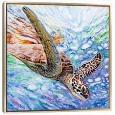 a painting of a turtle swimming in the ocean