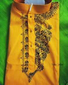 Customized Punjabi Painting ( Men’s Kurta ) on the occasion of Teachers Day 🖤💫💛 . Keep Supporting @_.freaky_sunshine._ 🌈 Stay connected for more amazing stuffs✨️ . Get inspired💫 🚫Please don’t copy or recreate 🚫 🚫Original Design Copyright ©️🚫 . . #alpona #alponadesign #bengali #art #artistsoninstagram #artistsoninstagram #artlover #design #aesthetic #instalove #brushstrokes #banglagram #bengallove #artistic #artstagram #artreels #mandala #rangoli #kolam #india Kurta Painting Design For Man, Panjabi Painting, Punjabi Art, Mandala Rangoli, Printed Kurti Designs