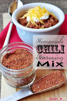 homemade chili seasoning mix in a bowl with spoons on the side next to it