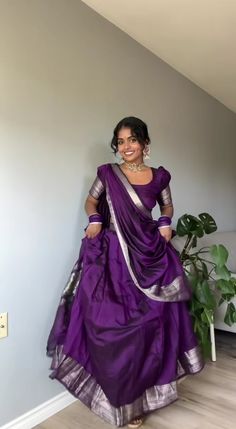 From IG reel Silk Half Saree, Onam Outfits, Indian Dress Up, Simple Frock Design, Simple Lehenga, Trendy Outfits Indian, Long Gown Design, Simple Frocks, Half Saree Lehenga