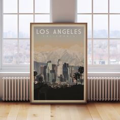 an image of the los angeles skyline in front of a window