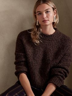 Saw this on Banana Republic: Boucle Sweater, Boucle Yarn, Banana Republic Sweater, Banana Republic Women, Merino Wool Sweater, Brown Sweater, Cropped Style, Oversized Sweater, Cropped Sweater