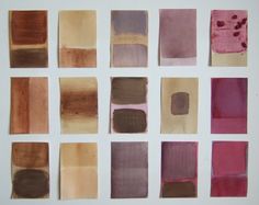 nine different shades of brown and pink on a white background, each with one square in the middle