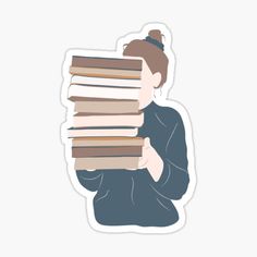 a person holding a stack of books in their hands sticker on a white background